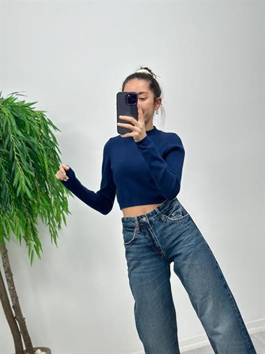 3412 Lacivert Crop Triko