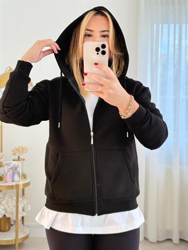 8753 Siyah Fermuarlı Sweatshirt