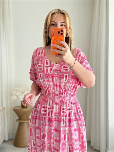 9037 Pembe Yarasa Kol  Elbise