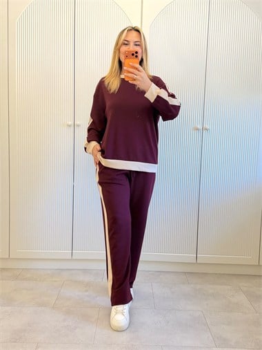 9787 Bordo Bej Şeritli Takım