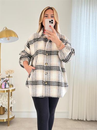 8683 Siyah Krem Oduncu Ceket