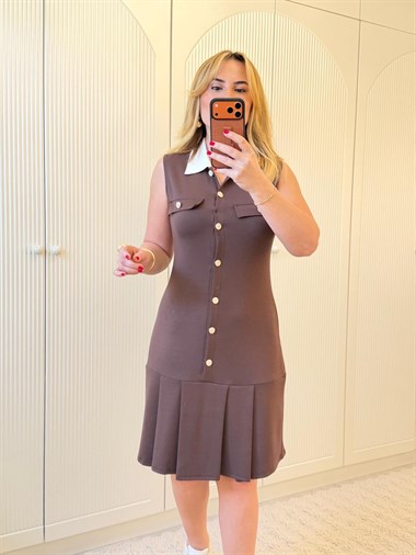 9215 Kahve Polo Yaka Elbise