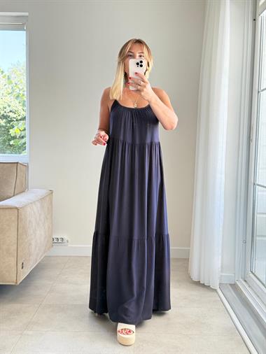 LACİVERT ASKILI MAXİ ELBİSE