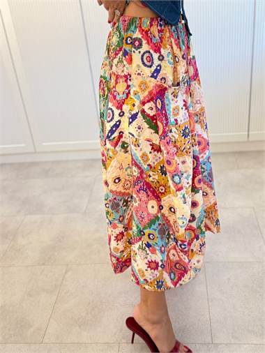 9653 Fuşya Desen Premium Pantolon Etek