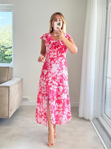 8248 Pembe Valon Yaka Omuz Elbise
