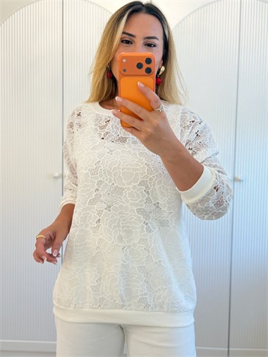 9680 Beyaz Güpür Sweat