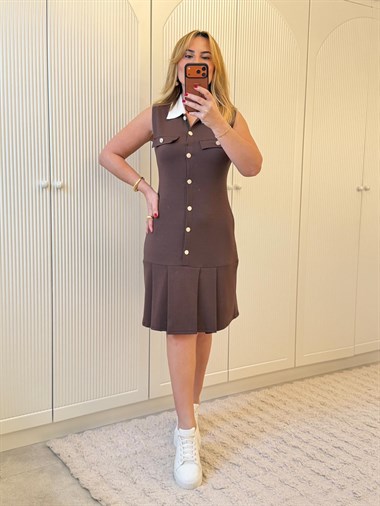 9215 Kahve Polo Yaka Elbise