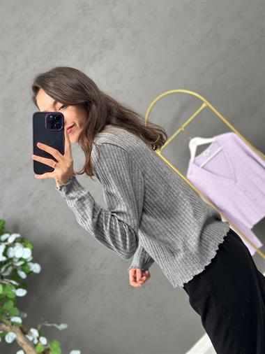 3393 Gri V Yaka Düğmeli Hırka