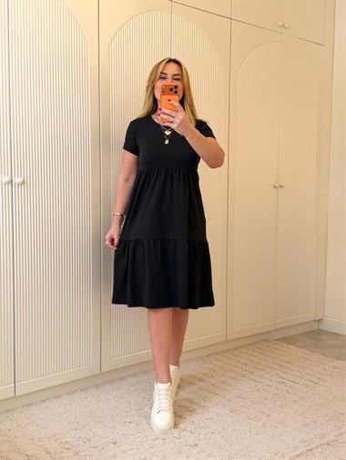 9225 Siyah Bisiklet Yaka Basic Elbise