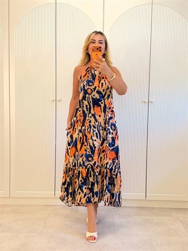 9485 Camel Batik Elbise