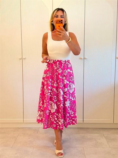 9621 Pembe Desenli Midi Etek