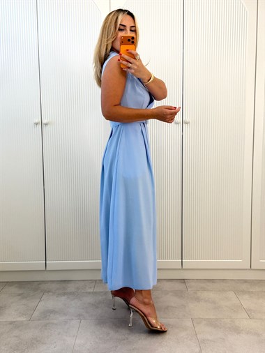 9454 Bebe Mavi Premium Kemerli Kruvaze Elbise