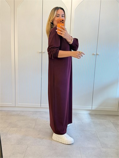 9714 Bordo Uzun Kollu Bisiklet Yaka Elbise