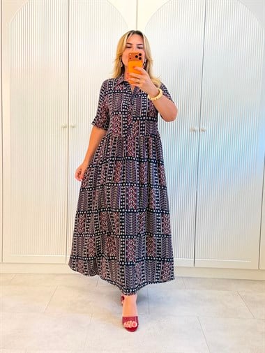 9522 Lacivert Yarım Patlı Premium Elbise
