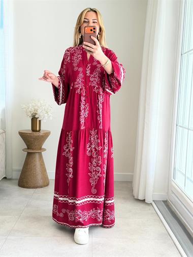 9078 Bordo Maxi Elbise