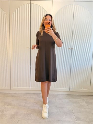 9711 Kahve Triko Elbise