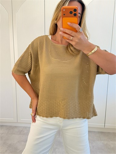 9700 Camel Delikli Triko