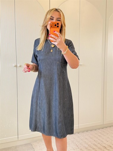 9136 Antrasit Bisiklet Yaka Tensel  Elbise