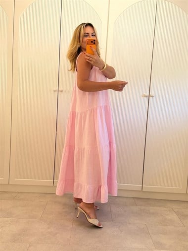 9478 Pembe Premium Askılı Salaş Elbise