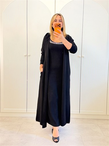 9776 Siyah Elbise Hırka Takım