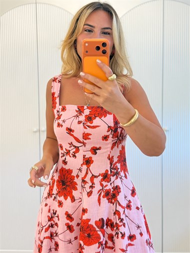 9607 Pembe Çiçek Elbise
