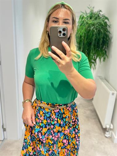 6081 Yeşil Bisiklet Yaka Basic Tshirt