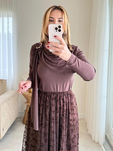 8811 Kahve Şal Detay Bluz