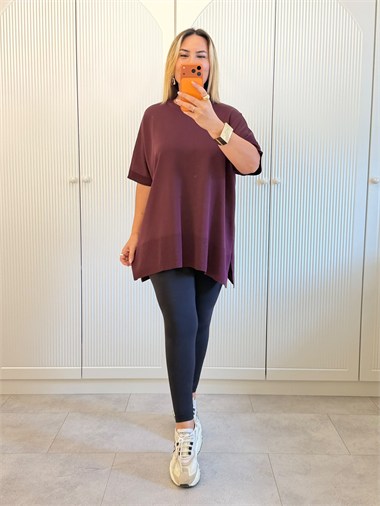 9764 Bordo Yırtmaçlı Triko