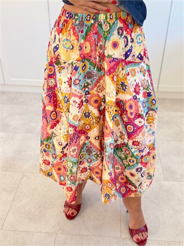 9653 Fuşya Desen Premium Pantolon Etek
