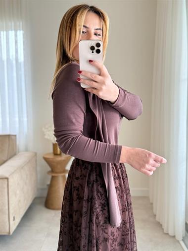 8811 Kahve Şal Detay Bluz