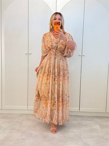 9634 Orange Bel Gipeli Şifon Elbise
