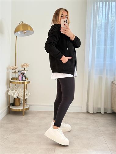 8753 Siyah Fermuarlı Sweatshirt