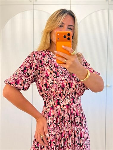 9594 Balon Kol Pembe Elbise