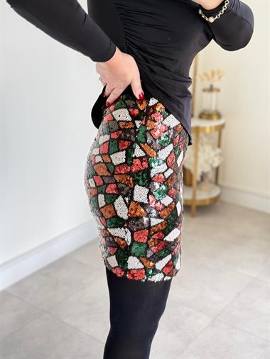8814 Siyah Payetli Mini Etek