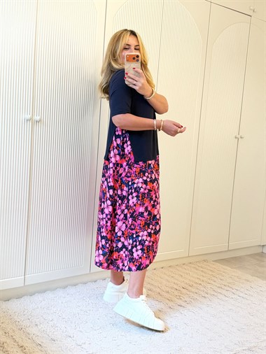 9379 Pembe Lacivert Çiçek Elbise