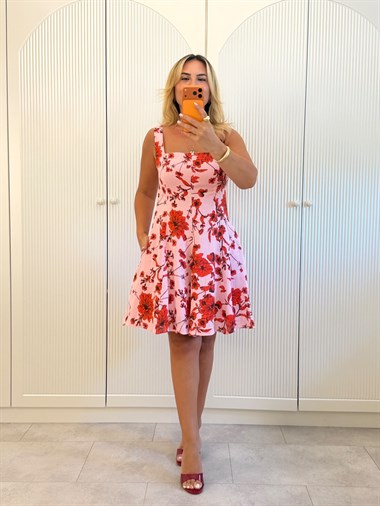 9607 Pembe Çiçek Elbise