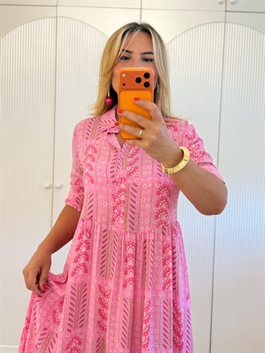 9521 Pembe Yarım Patlı Premium Elbise