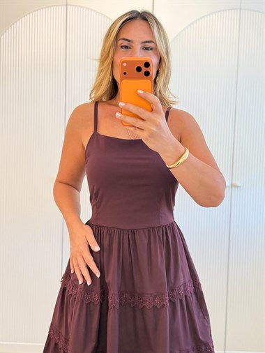9562 Bordo Dantel Detaylı Premium Elbise