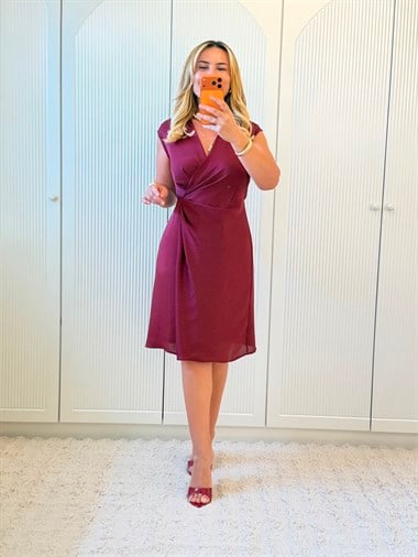 9407 Bordo Premium Kruvaze Yaka Elbise