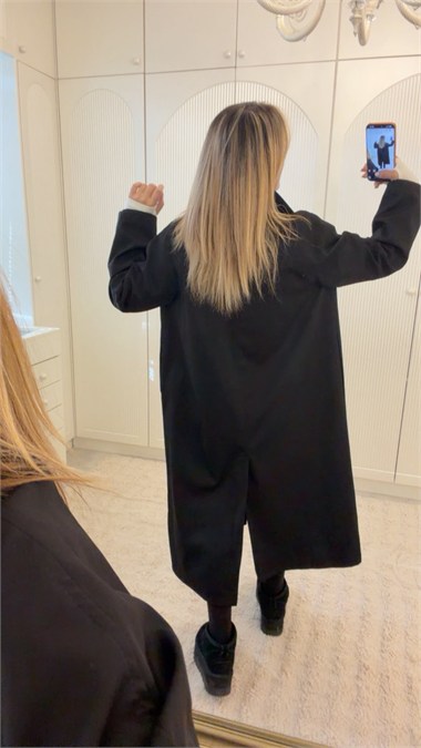 9835 Siyah Uzun Trençkot