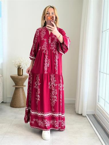 9078 Bordo Maxi Elbise