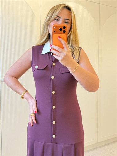 9217 Bordo Polo Yaka Elbise