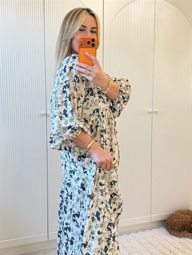 9148 Hakim Yaka Yeşil Çıtır Çiçek Elbise