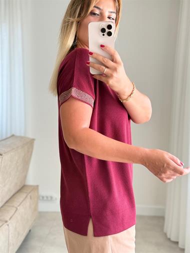 8468 Bordo V Yaka Simli Triko