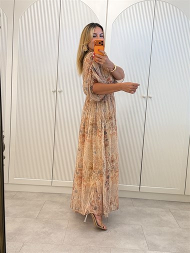 9634 Orange Bel Gipeli Şifon Elbise