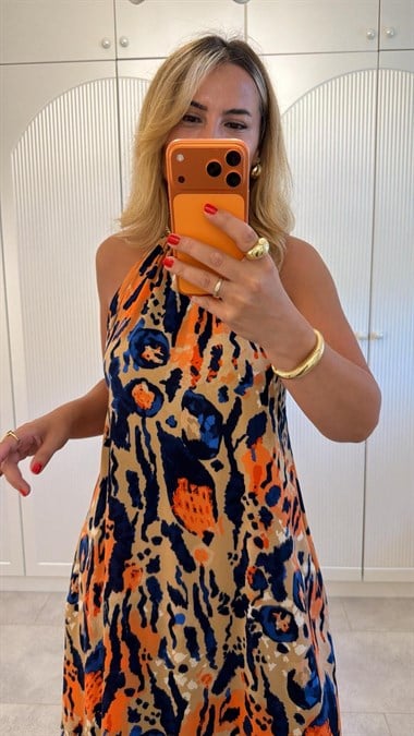 9485 Camel Batik Elbise