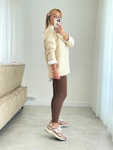 6784 Kahve Orj Marka Yüksek Bel Tayt