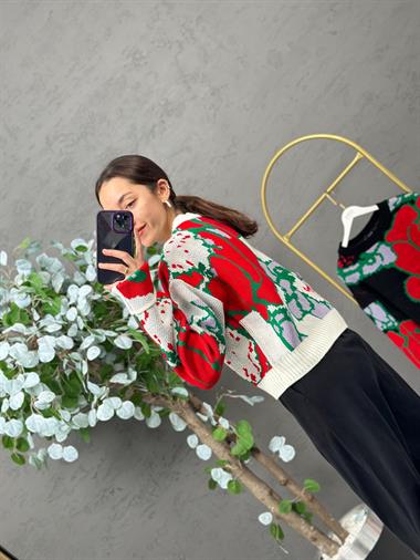 3385 Desenli Kırmızı Kazak