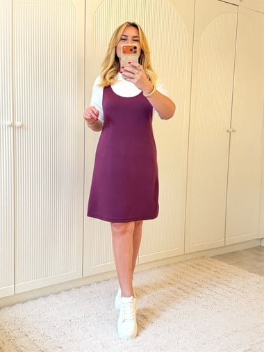 9385 Bordo Tişört Elbise Takım