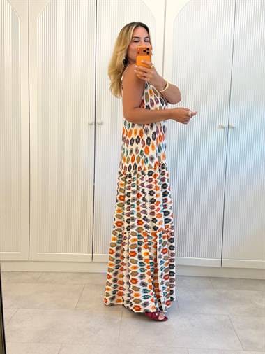 9606 Askılı Kat Kat Premium Maxi Elbise